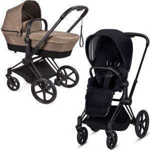 Cybex Priam III со спальным блоком LUX | 2-в-1 (Cashmere Beige | Premium Black на шасси Matt Black 2019)