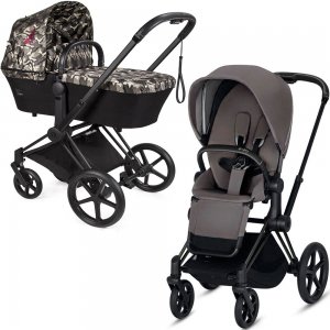 Cybex Priam III со спальным блоком LUX | 2-в-1 (FE Butterfly | Manhattan Grey на шасси Matt Black 2019)