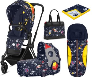 Cybex Priam III Space Rocket by Anna K. | 2-в-1 (Space Rocket на шасси Matt Black + накидка, одеяло и сумка)