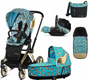 Cybex Priam III Jeremy Scott Cherubs с автокреслом Cloud Q | 3-в-1 (FE JS Cherubs Blue 3в1 + isofix с накидкой и сумкой)