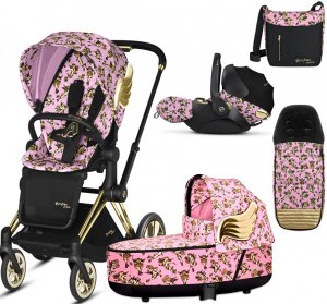 Cybex Priam III Jeremy Scott Cherubs с автокреслом Cloud Q | 3-в-1 (FE JS Cherubs Pink 3в1 + isofix с накидкой и сумкой)