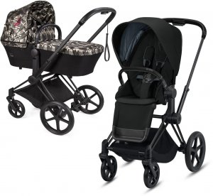 Cybex Priam III со спальным блоком LUX | 2-в-1 (FE Butterfly | Deep Black на шасси Matt Black)