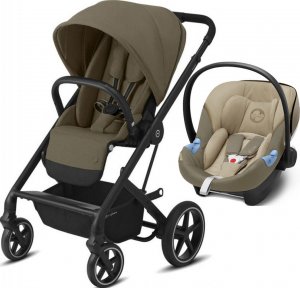 Cybex Balios S LUX с автокреслом Aton M i-size | 2-в-1 (Classic Beige на шасси Black с дождевиком прогулочного блока)
