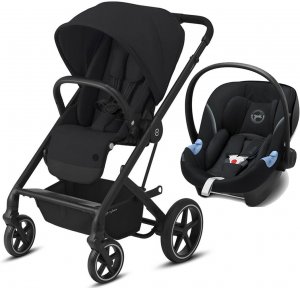Cybex Balios S LUX с автокреслом Aton M i-size | 2-в-1 (Deep Black на шасси Black с дождевиком прогулочного блока)