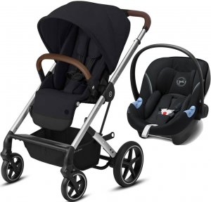 Cybex Balios S LUX с автокреслом Aton M i-size | 2-в-1 (Deep Black на шасси Silver с дождевиком прогулочного блока)