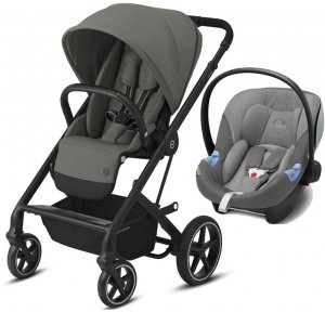Cybex Balios S LUX с автокреслом Aton M i-size | 2-в-1 (Soho Grey на шасси Black с дождевиком прогулочного блока)