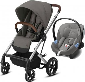 Cybex Balios S LUX с автокреслом Aton M i-size | 2-в-1 (Soho Grey на шасси Silver с дождевиком прогулочного блока)