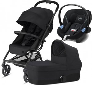 Cybex Eezy S+ 2 с автокреслом Aton M i-size | 3-в-1 (Deep Black на шасси Black с бампером)