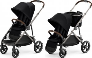 Cybex Gazelle S с корзиной и дождевиком (Deep Black на шасси Taupe)