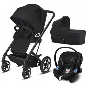 Cybex Talos S LUX с автокреслом Aton M i-Size | 3-в-1 (Deep Black на шасси Black с дождевиками)